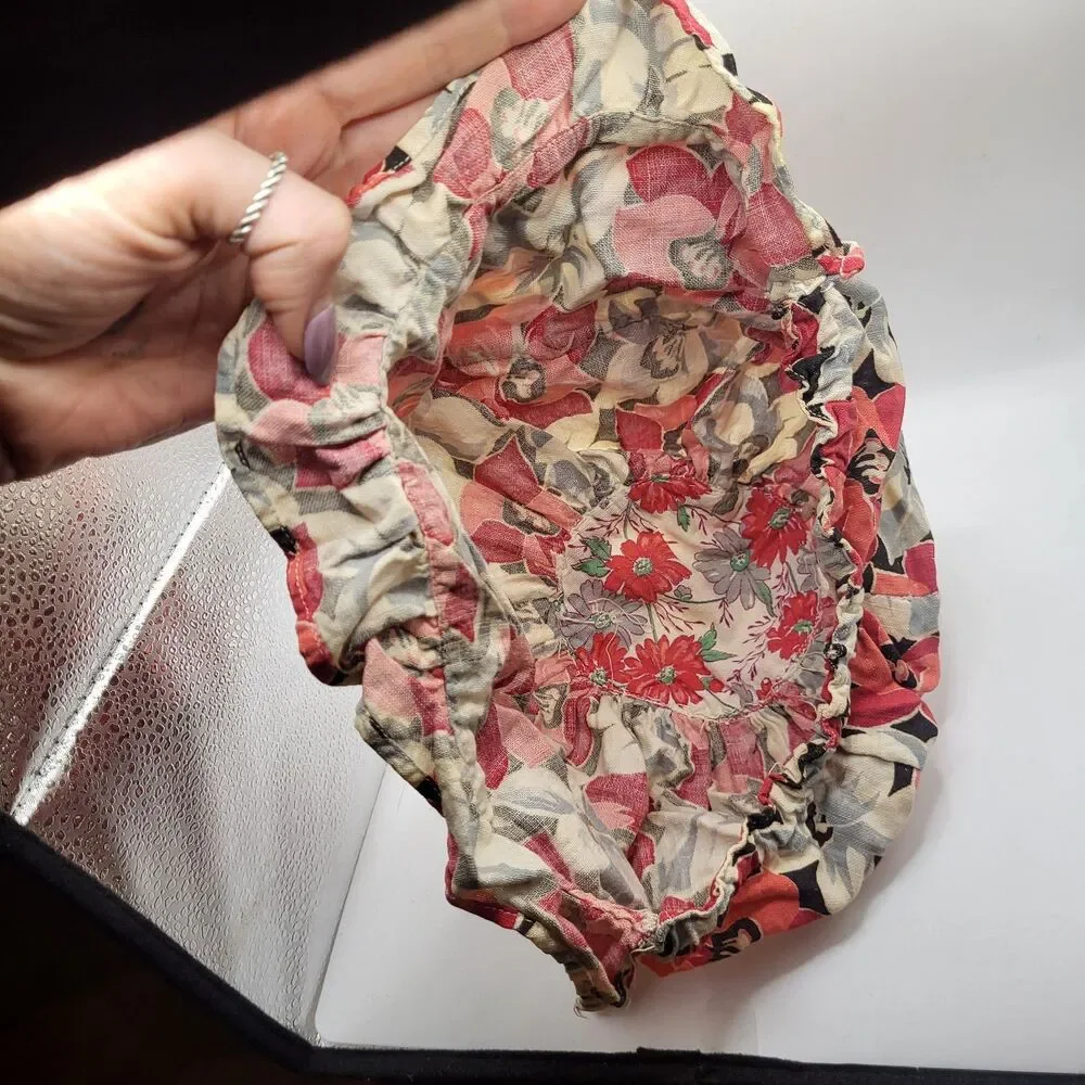 Antique Vintage Cotton Floral Patterned Fabric Bonnet 11in dia